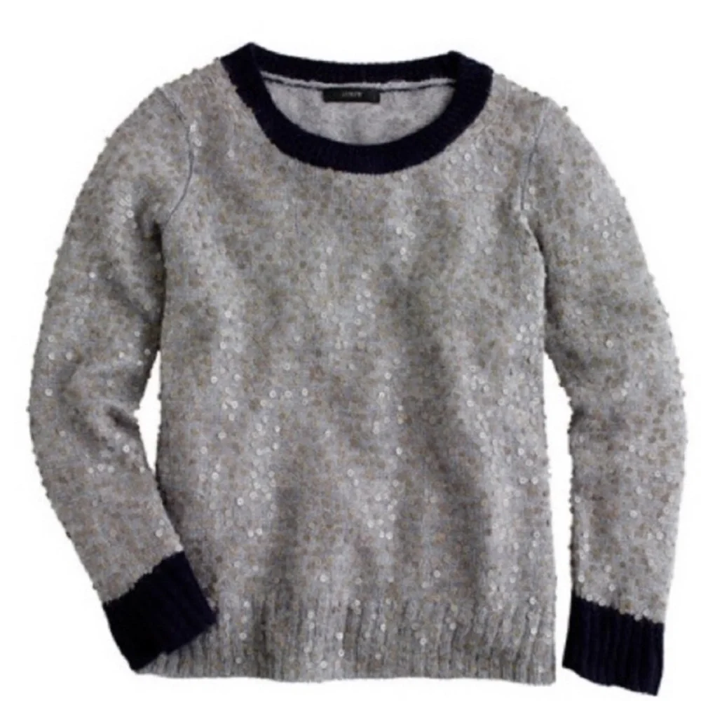 J. Crew Scattered Sequin Sweater in Gray Mohair Blend Size XS